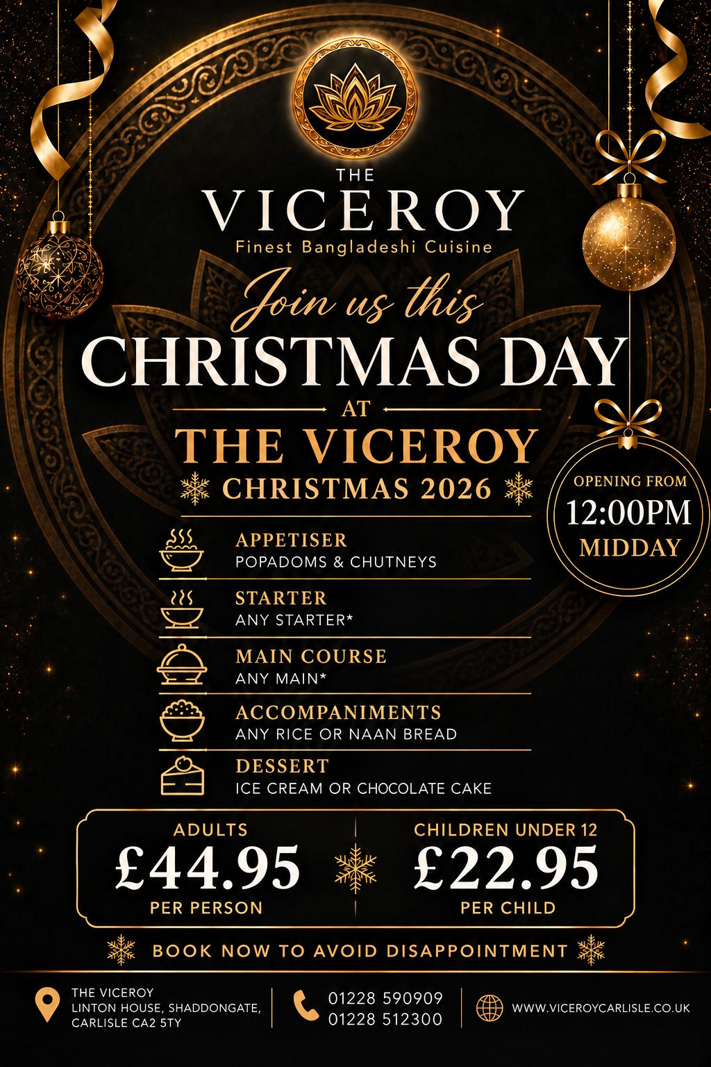 Viceroy Christmas Menu 2025